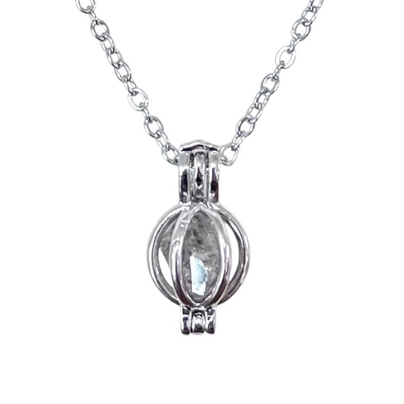 Handmade Silver Herkimer Diamond Quartz Crystal Round Cage Pendant Necklace - Picture 1 of 6